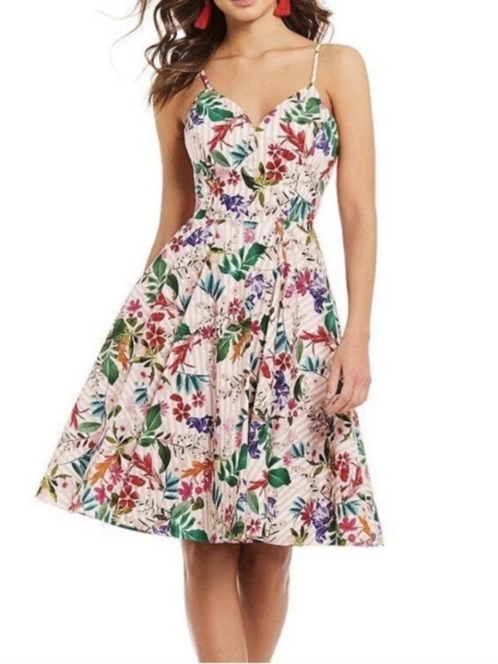 Gianni Bini Pink Floral Midi Dress with Green & Purple Accents